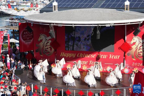 2月1日,舞者在南非开普敦维多利亚港区举行的中国年庆祝活动上表演中国传统舞蹈。新华社记者 王雷 摄